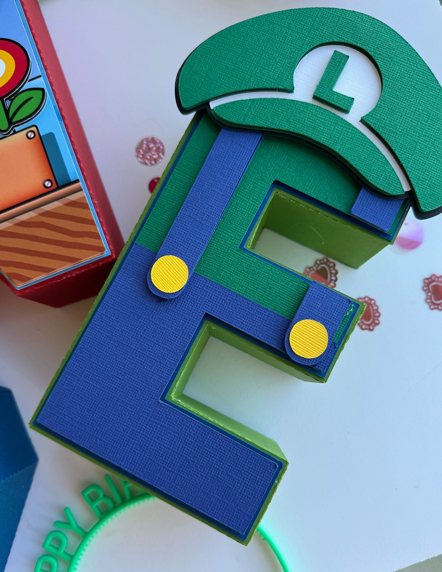 Super Mario 3D letters for centerpiece decor.