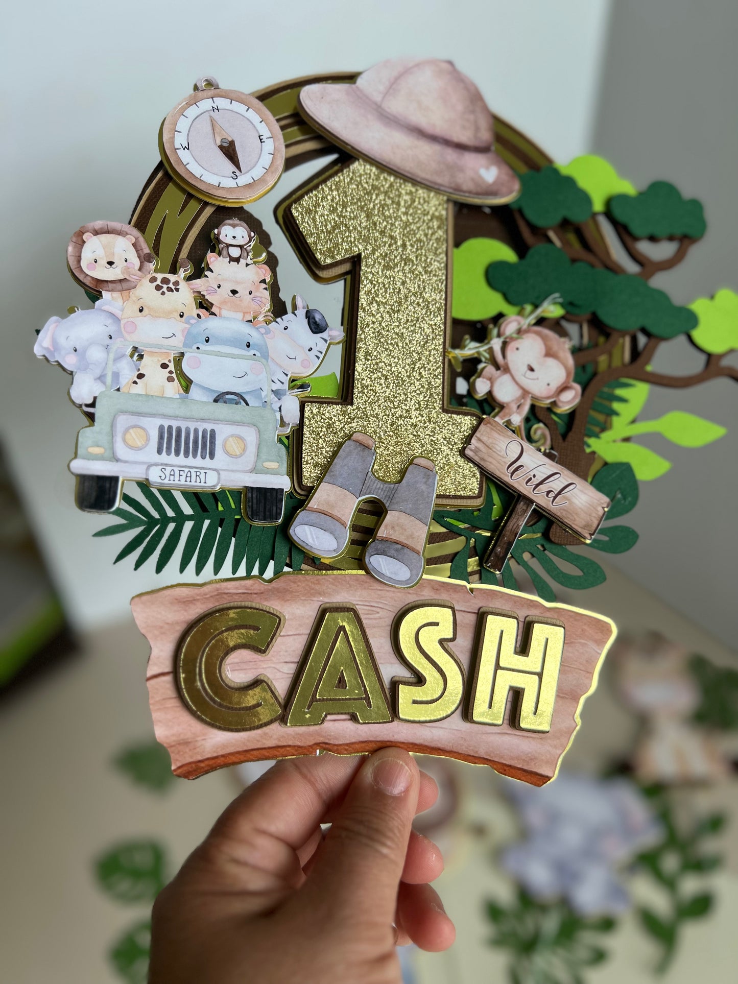 Safari Cake Topper, Wild Jungle Animals Cake Topper, Personalized Birthday Cake Topper, Baby Animals Cake Topper, Wild One