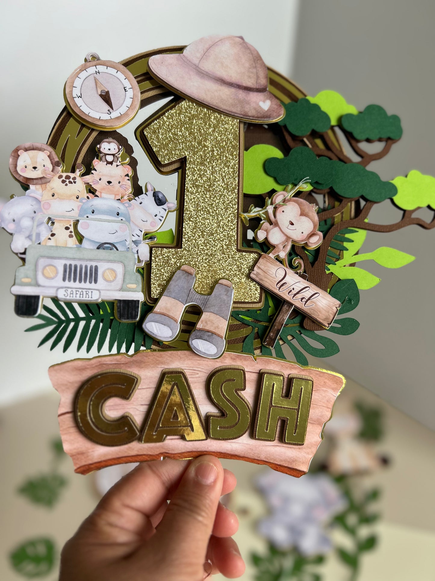 Safari Cake Topper, Wild Jungle Animals Cake Topper, Personalized Birthday Cake Topper, Baby Animals Cake Topper, Wild One
