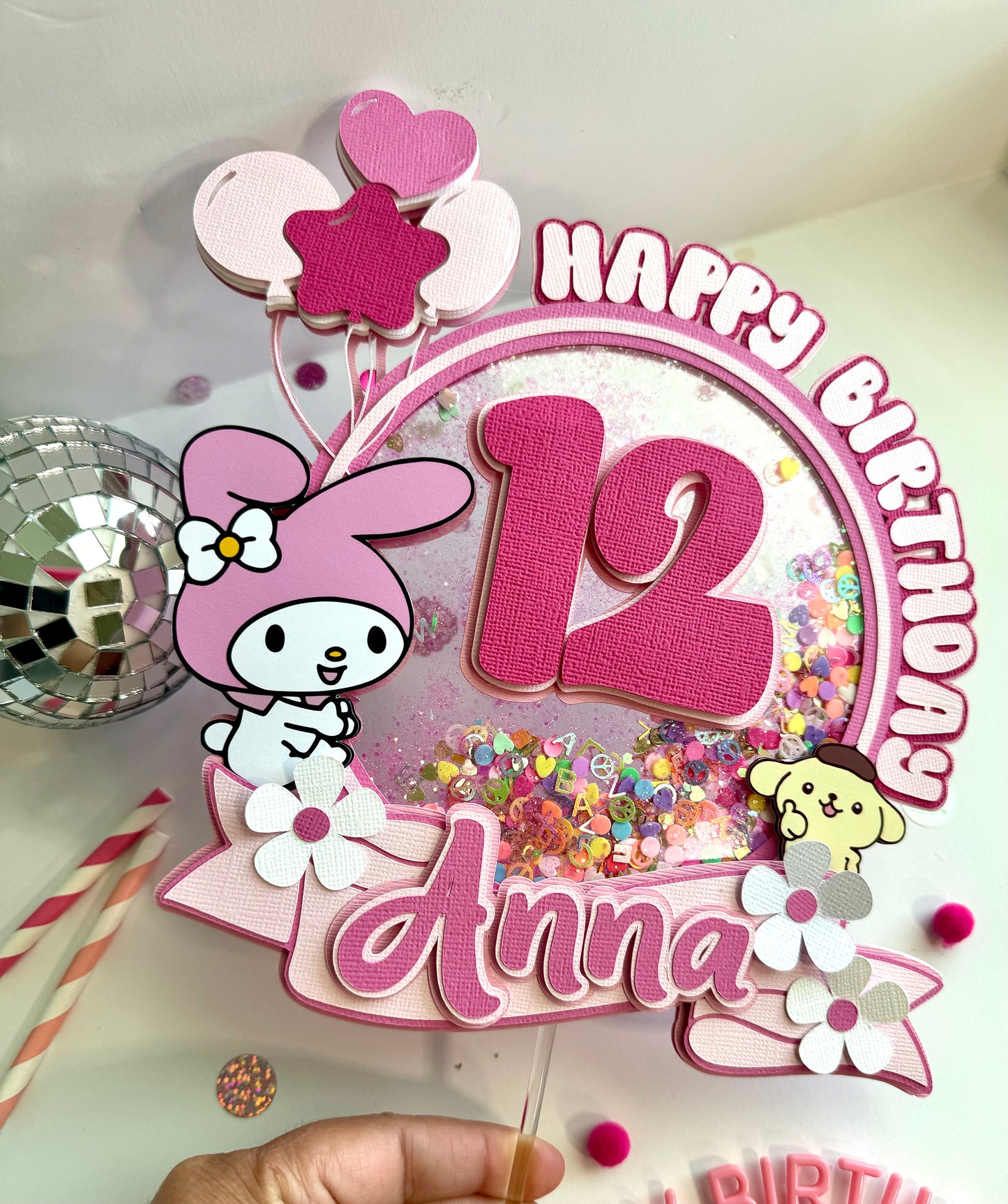 My Melody shaker cake topper - Melody birthday cake topper - My melody rolls party - Cinnamon girls cake topper