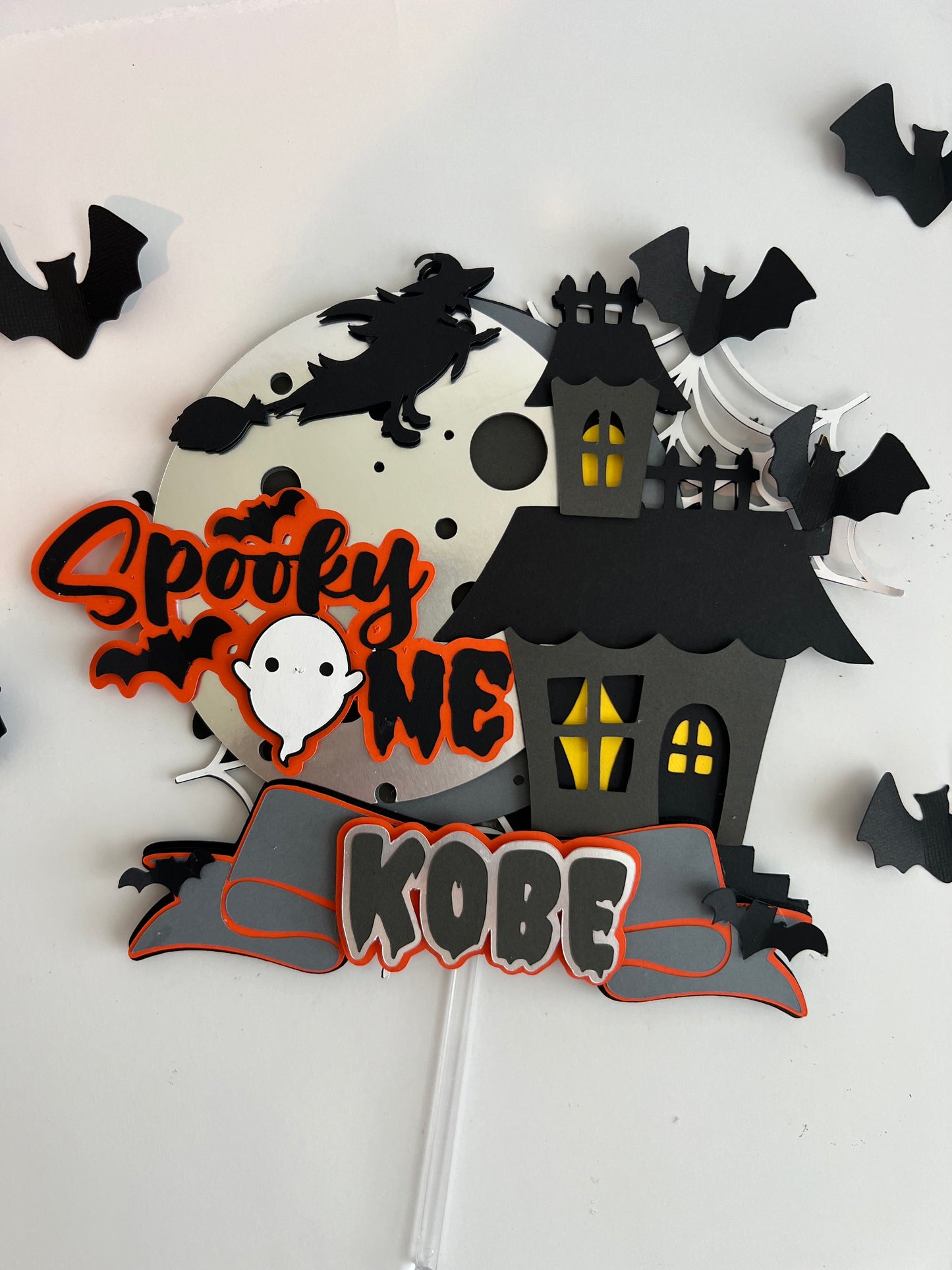 The Spooky One Cake Topper, Halloween Theme Baby First Birthday Party Decorations, Sign Halloween Style 1st Birthday Cake Decors for Boys Girls, Black