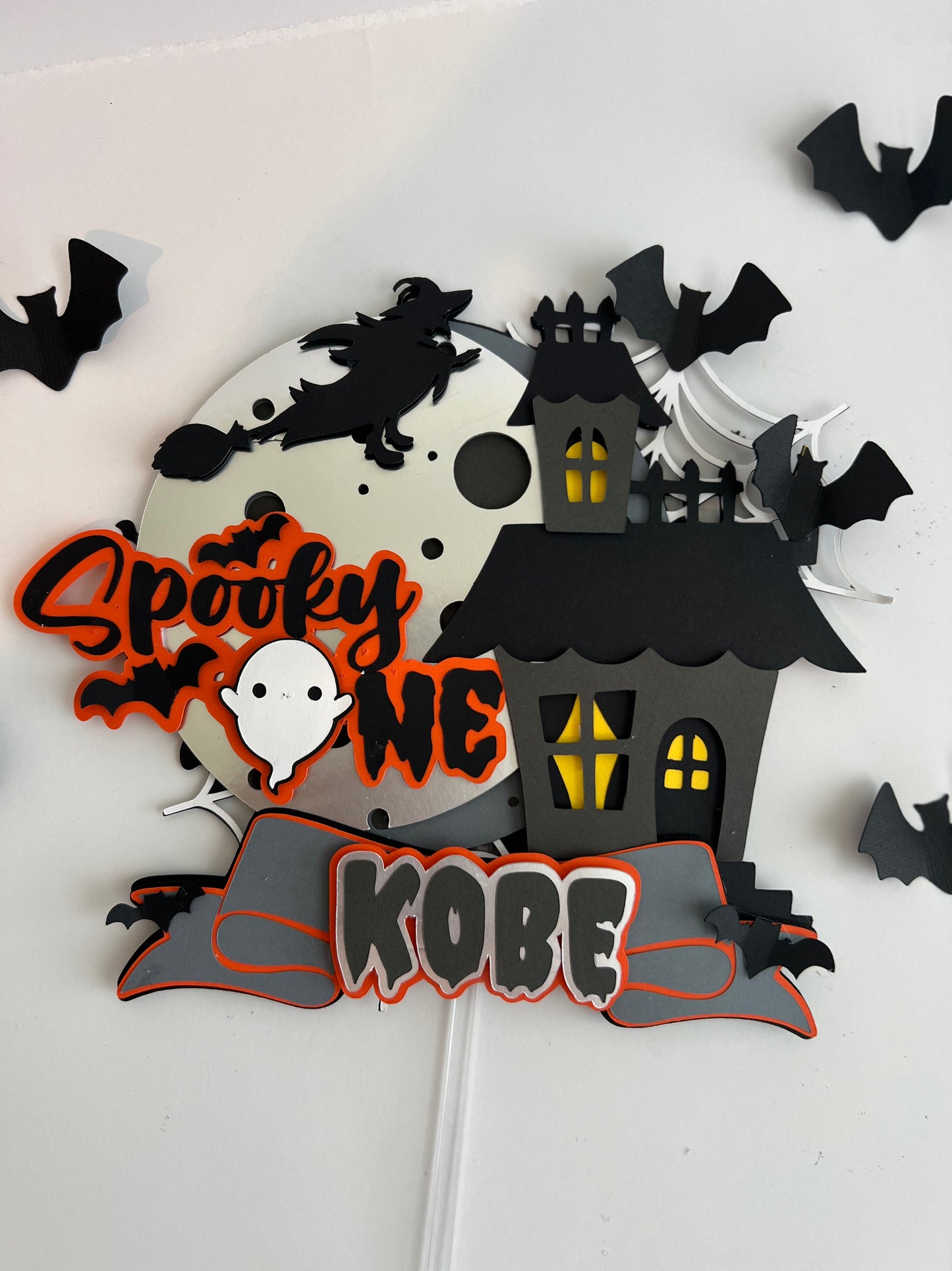 The Spooky One Cake Topper, Halloween Theme Baby First Birthday Party Decorations, Sign Halloween Style 1st Birthday Cake Decors for Boys Girls, Black