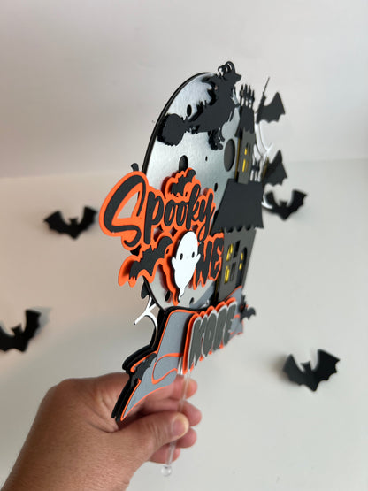 The Spooky One Cake Topper, Halloween Theme Baby First Birthday Party Decorations, Sign Halloween Style 1st Birthday Cake Decors for Boys Girls, Black