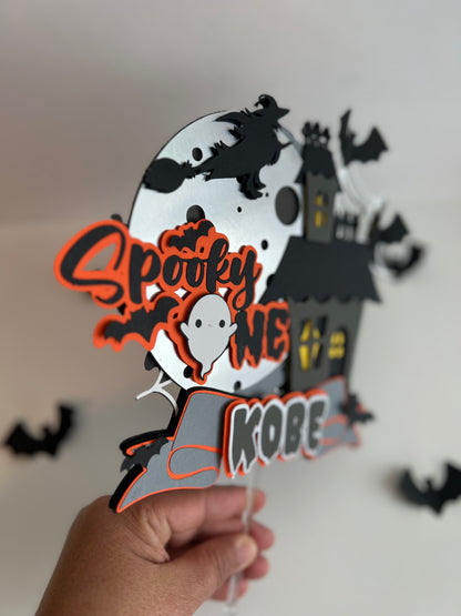 The Spooky One Cake Topper, Halloween Theme Baby First Birthday Party Decorations, Sign Halloween Style 1st Birthday Cake Decors for Boys Girls, Black