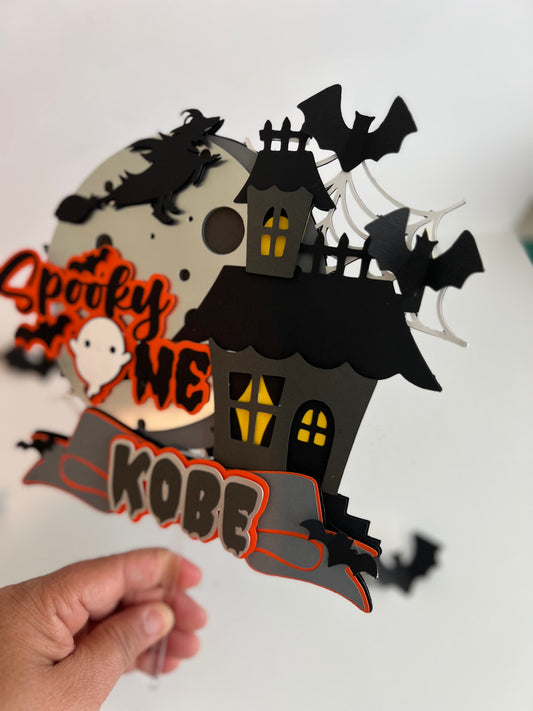 The Spooky One Cake Topper, Halloween Theme Baby First Birthday Party Decorations, Sign Halloween Style 1st Birthday Cake Decors for Boys Girls, Black