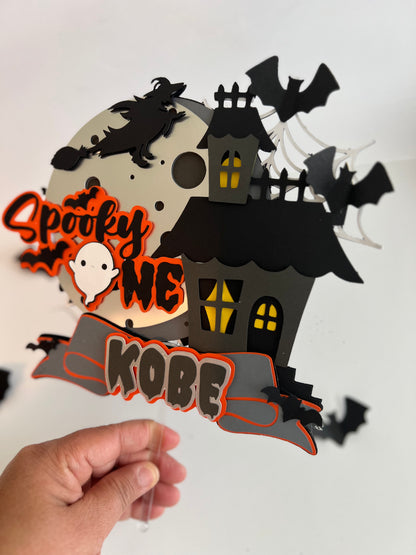 The Spooky One Cake Topper, Halloween Theme Baby First Birthday Party Decorations, Sign Halloween Style 1st Birthday Cake Decors for Boys Girls, Black