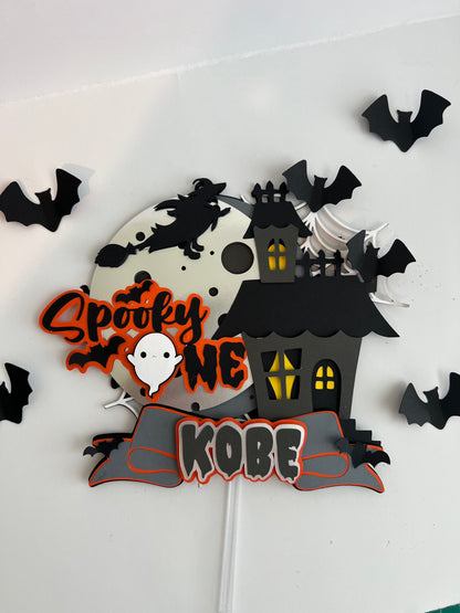 The Spooky One Cake Topper, Halloween Theme Baby First Birthday Party Decorations, Sign Halloween Style 1st Birthday Cake Decors for Boys Girls, Black