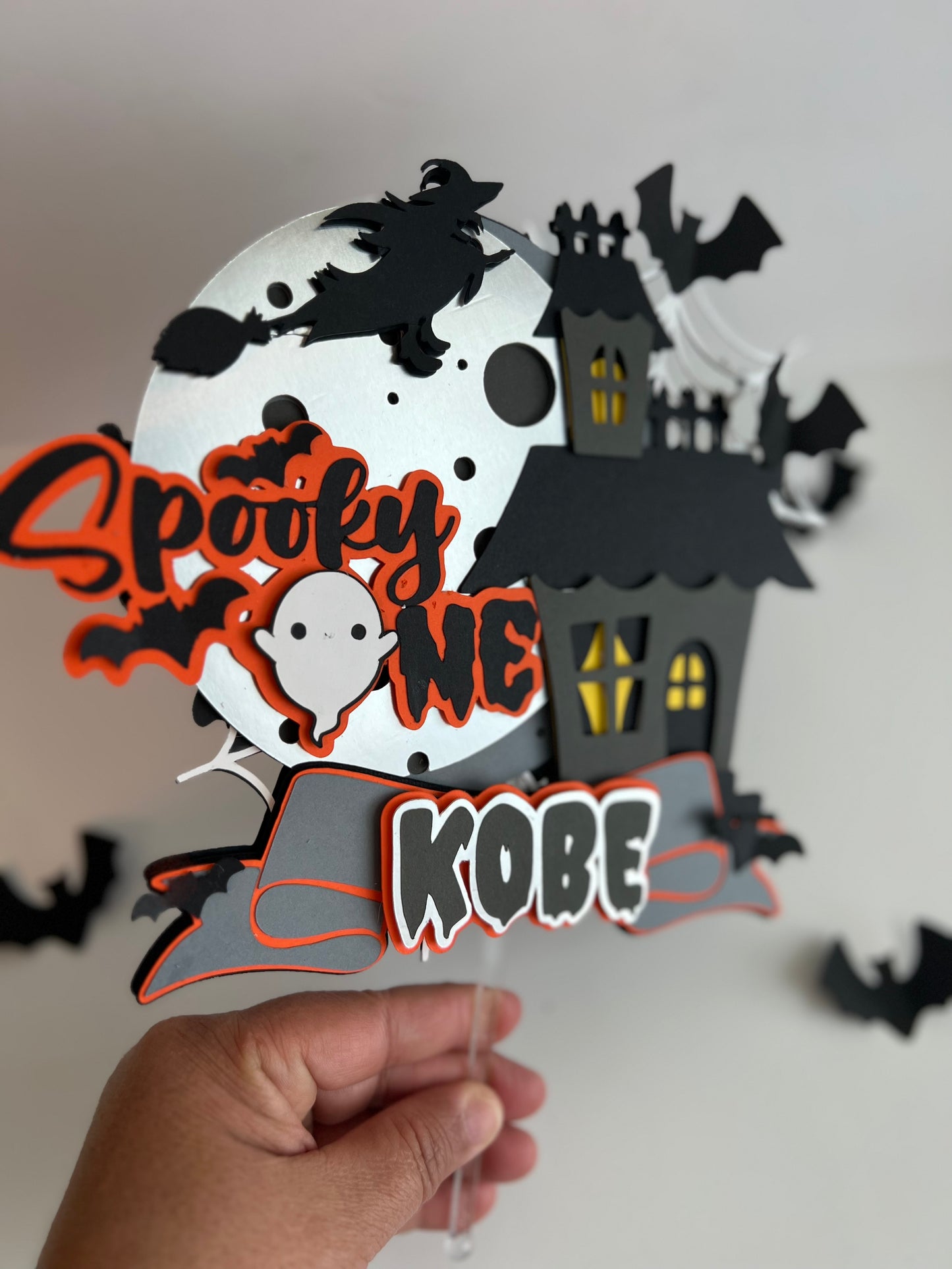 The Spooky One Cake Topper, Halloween Theme Baby First Birthday Party Decorations, Sign Halloween Style 1st Birthday Cake Decors for Boys Girls, Black