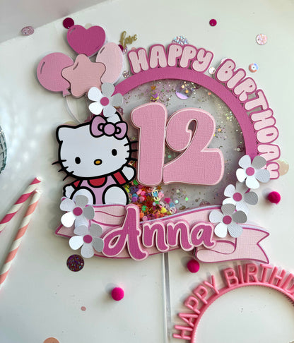 Kitty Cake Topper, Happy Birthday Pink Kitty Cake Topper Decor, Kids Birthday Cake Decor, Kids Party Decor, Kitty Cake Decor