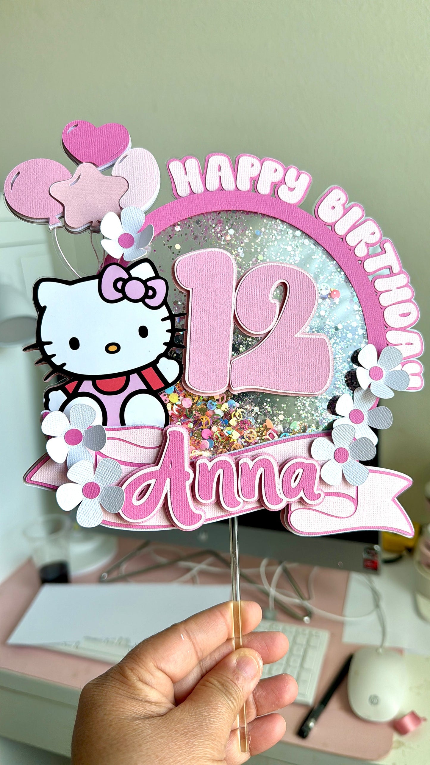 Kitty Cake Topper, Happy Birthday Pink Kitty Cake Topper Decor, Kids Birthday Cake Decor, Kids Party Decor, Kitty Cake Decor