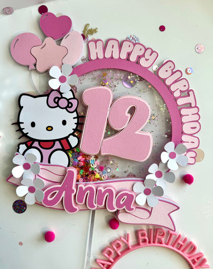 Kitty Cake Topper, Happy Birthday Pink Kitty Cake Topper Decor, Kids Birthday Cake Decor, Kids Party Decor, Kitty Cake Decor