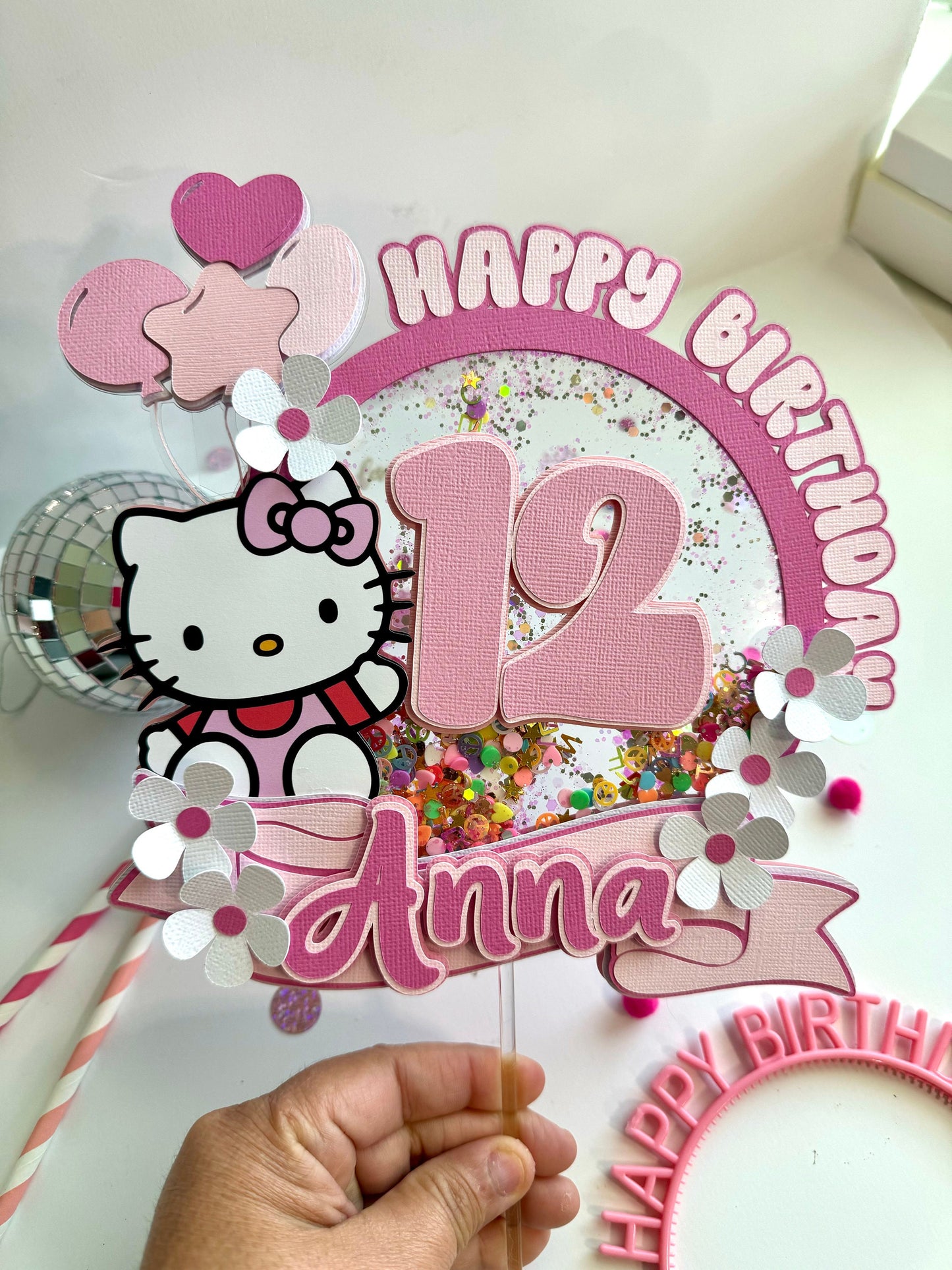 Kitty Cake Topper, Happy Birthday Pink Kitty Cake Topper Decor, Kids Birthday Cake Decor, Kids Party Decor, Kitty Cake Decor