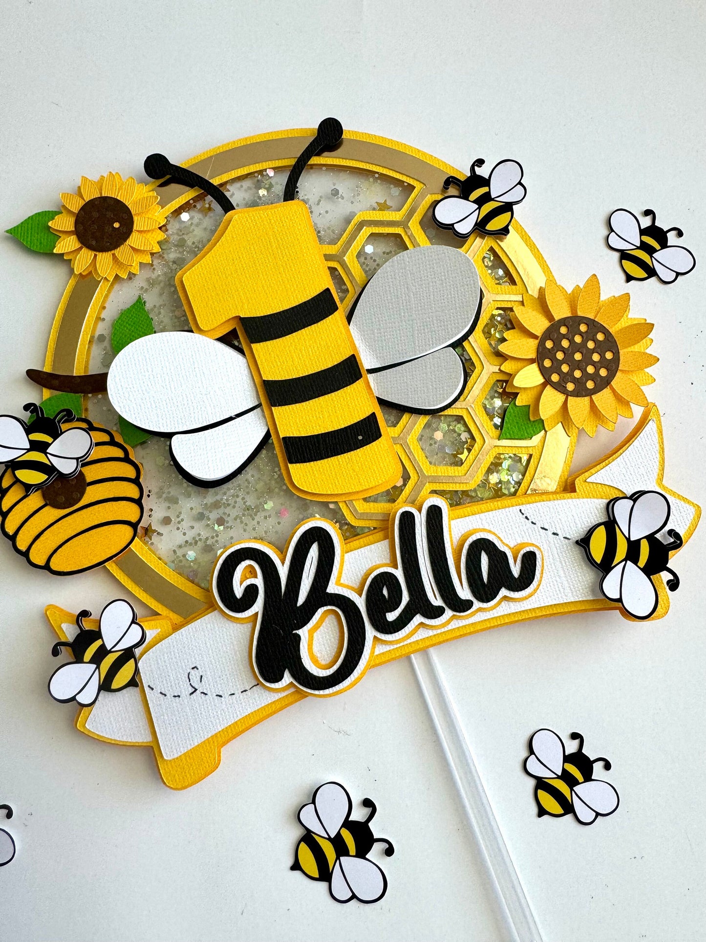 Honey Bee Cake Topper - Bee Honey Baby Cake Topper - Bee 3D Customized Cake Topper - Cake Topper Bee Theme - Kids Cake Topper