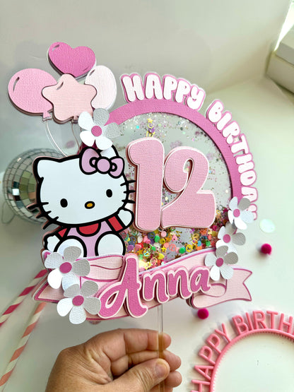 Kitty Cake Topper, Happy Birthday Pink Kitty Cake Topper Decor, Kids Birthday Cake Decor, Kids Party Decor, Kitty Cake Decor