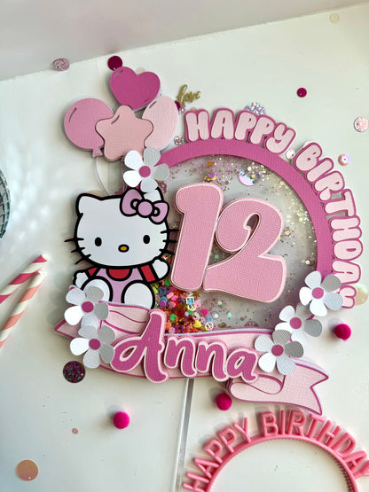 Kitty Cake Topper, Happy Birthday Pink Kitty Cake Topper Decor, Kids Birthday Cake Decor, Kids Party Decor, Kitty Cake Decor