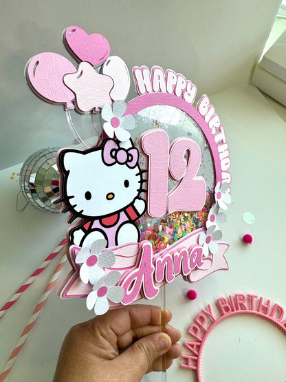 Kitty Cake Topper, Happy Birthday Pink Kitty Cake Topper Decor, Kids Birthday Cake Decor, Kids Party Decor, Kitty Cake Decor