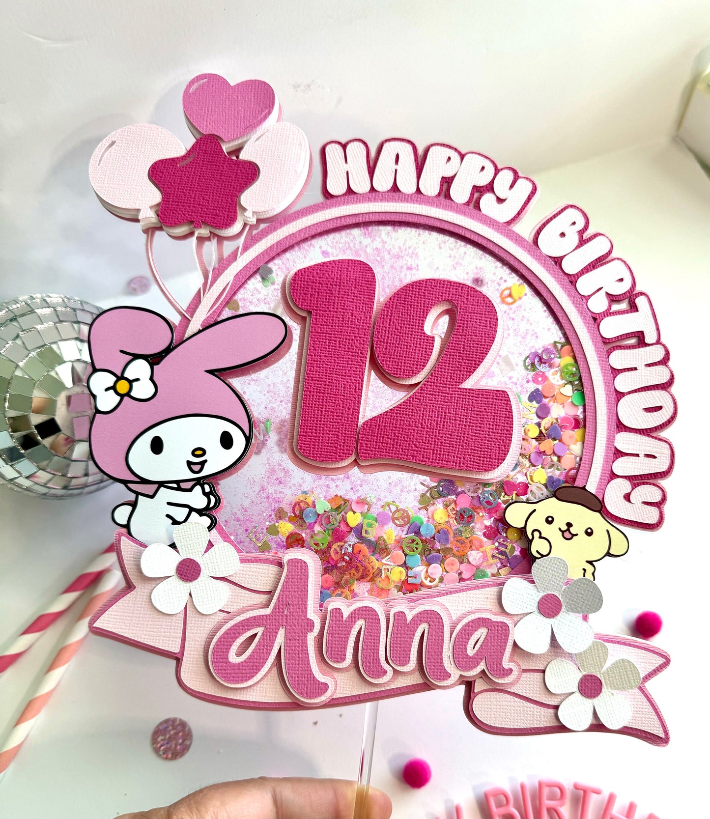 My Melody shaker cake topper - Melody birthday cake topper - My melody rolls party - Cinnamon girls cake topper