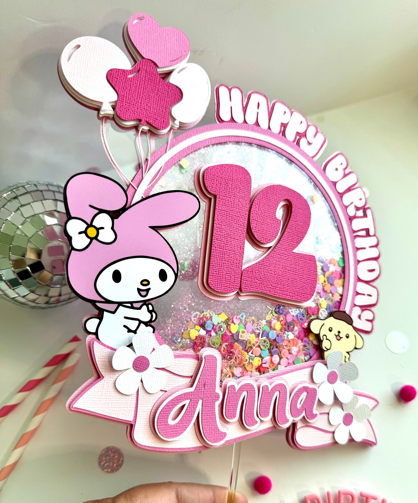 My Melody shaker cake topper - Melody birthday cake topper - My melody rolls party - Cinnamon girls cake topper