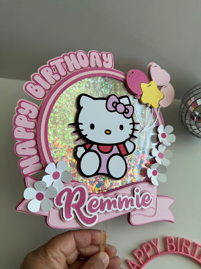 Kitty Cake Topper, Happy Birthday Pink Kitty Cake Topper Decor