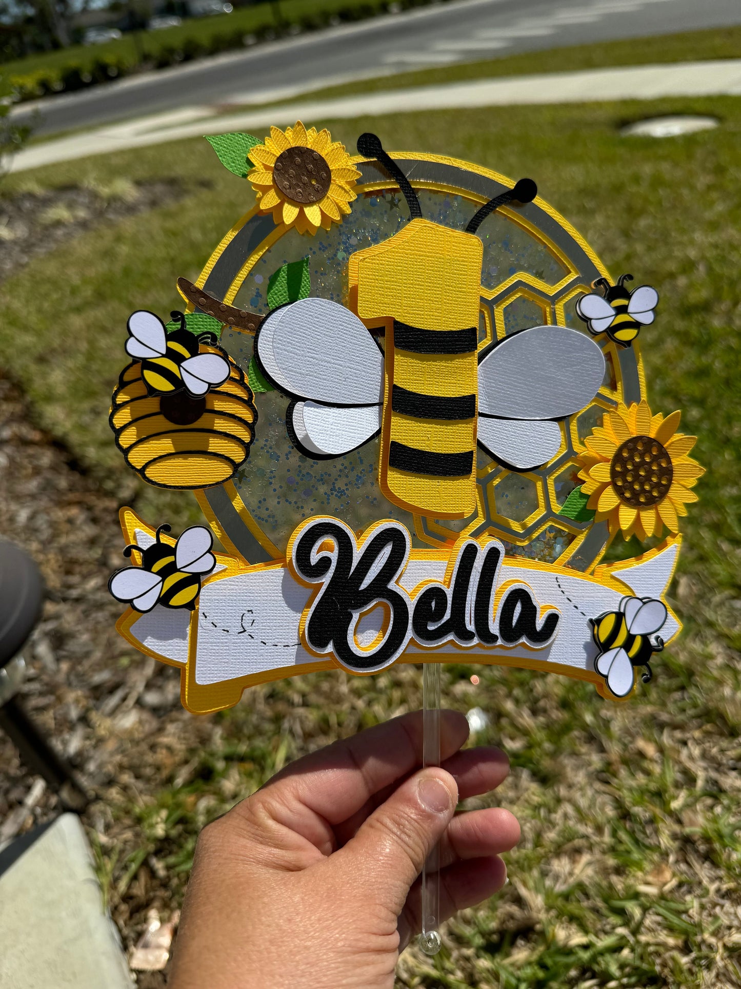 Honey Bee Cake Topper - Bee Honey Baby Cake Topper - Bee 3D Customized Cake Topper - Cake Topper Bee Theme - Kids Cake Topper