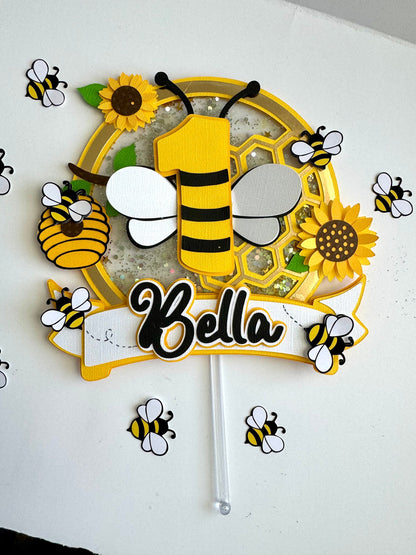 Honey Bee Cake Topper - Bee Honey Baby Cake Topper - Bee 3D Customized Cake Topper - Cake Topper Bee Theme - Kids Cake Topper