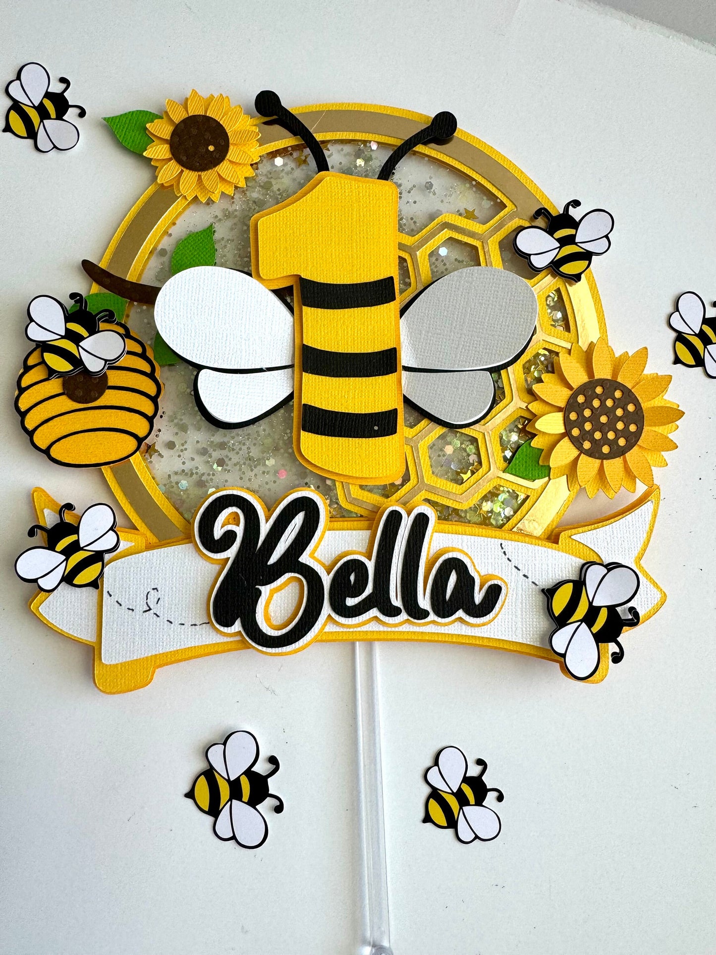 Honey Bee Cake Topper - Bee Honey Baby Cake Topper - Bee 3D Customized Cake Topper - Cake Topper Bee Theme - Kids Cake Topper