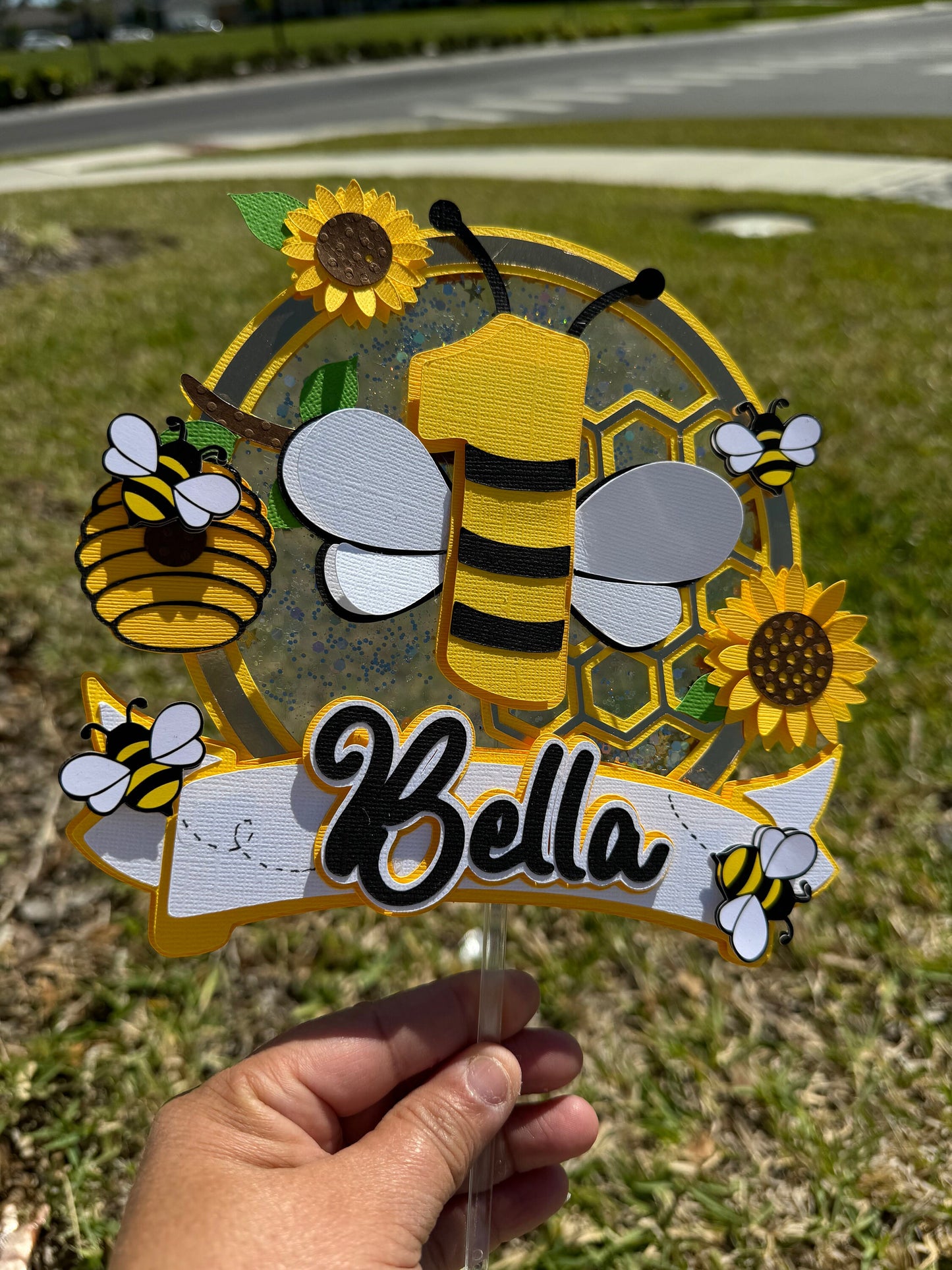 Honey Bee Cake Topper - Bee Honey Baby Cake Topper - Bee 3D Customized Cake Topper - Cake Topper Bee Theme - Kids Cake Topper