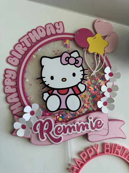 Kitty Cake Topper, Happy Birthday Pink Kitty Cake Topper Decor