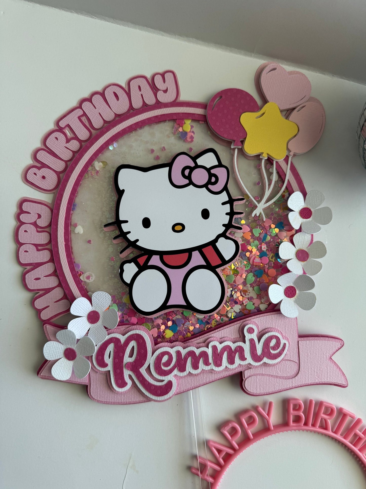 Kitty Cake Topper, Happy Birthday Pink Kitty Cake Topper Decor