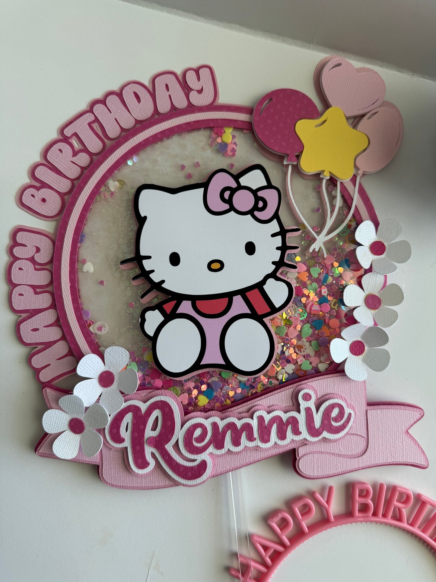 Kitty Cake Topper, Happy Birthday Pink Kitty Cake Topper Decor