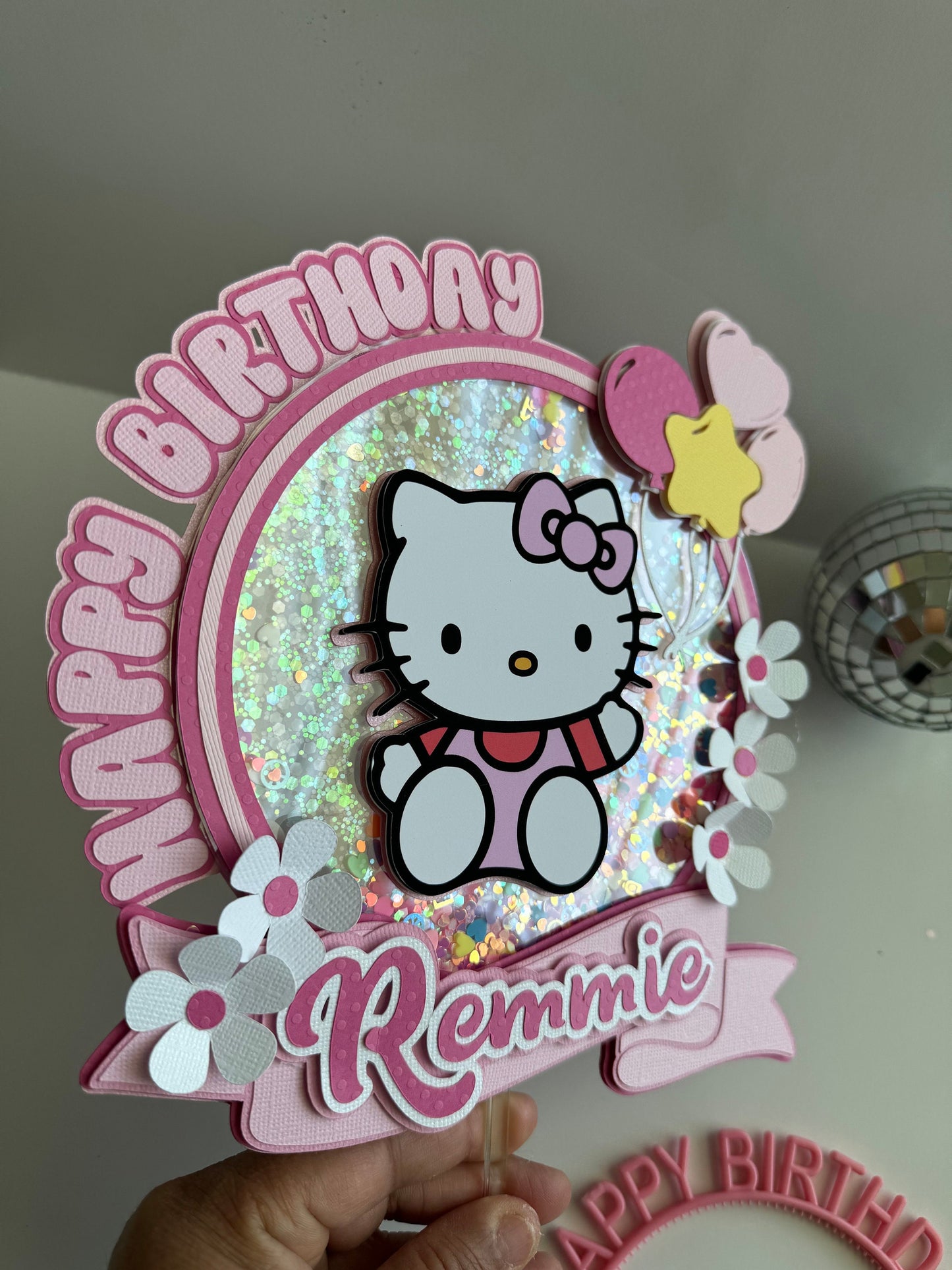 Kitty Cake Topper, Happy Birthday Pink Kitty Cake Topper Decor