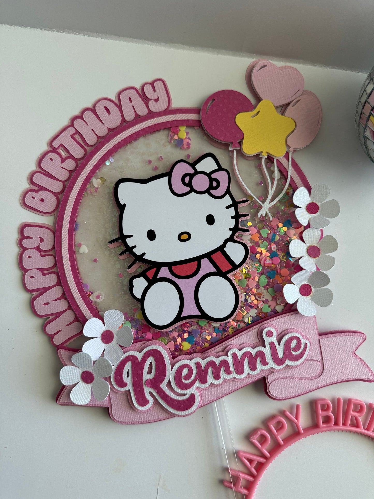 Kitty Cake Topper, Happy Birthday Pink Kitty Cake Topper Decor