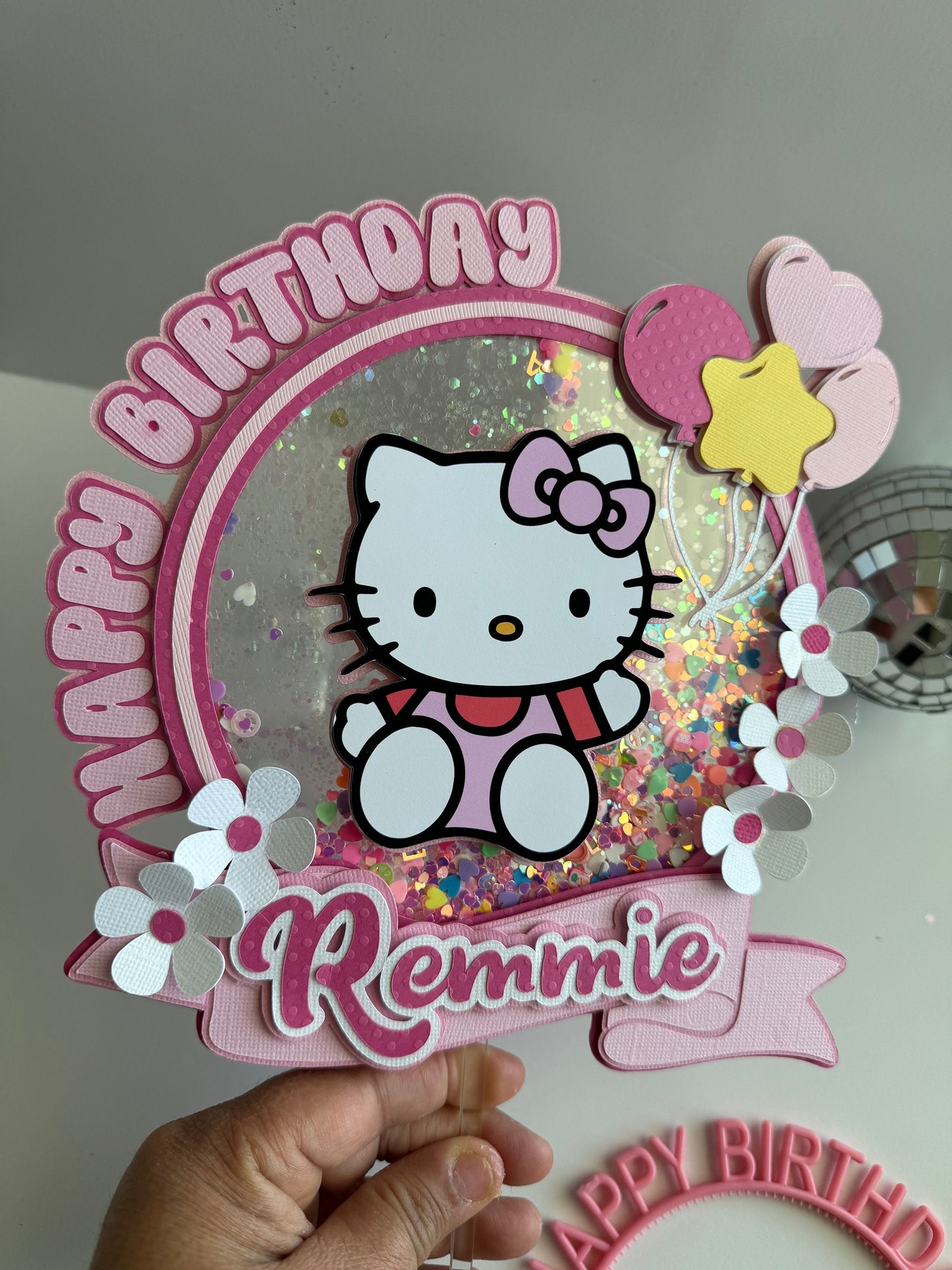 Kitty Cake Topper, Happy Birthday Pink Kitty Cake Topper Decor