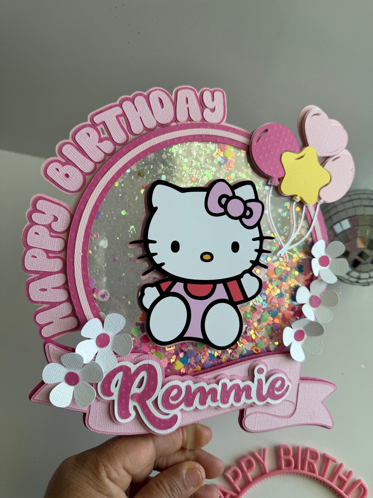 Kitty Cake Topper, Happy Birthday Pink Kitty Cake Topper Decor