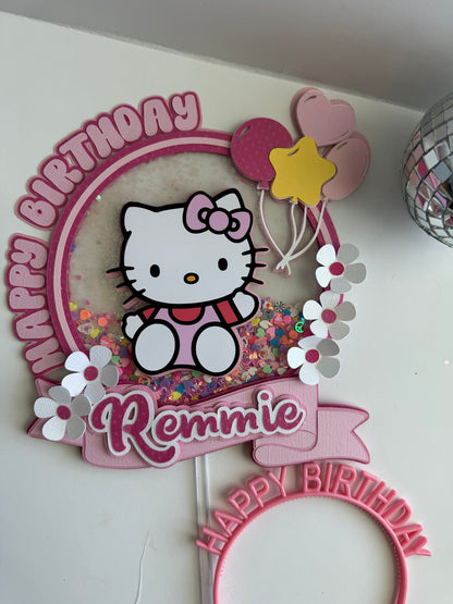 Kitty Cake Topper, Happy Birthday Pink Kitty Cake Topper Decor